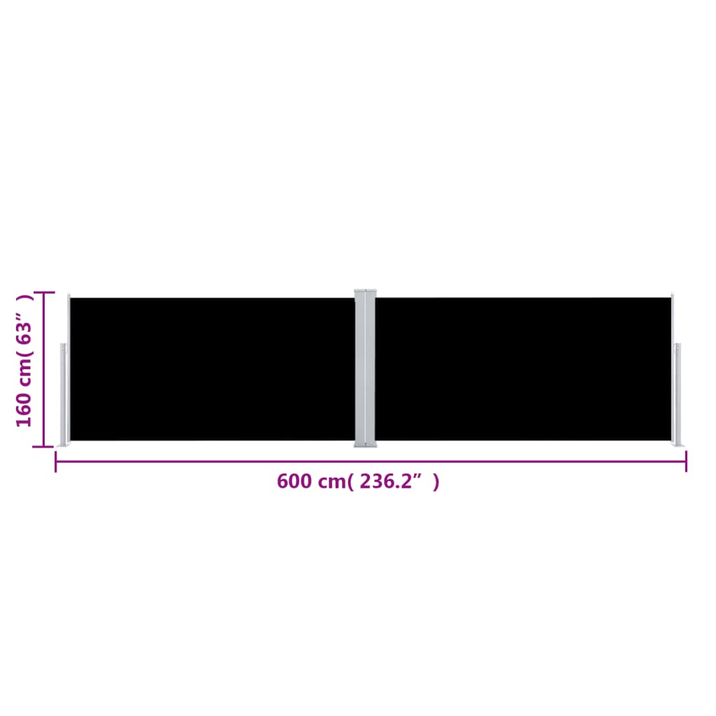 vidaXL izvelkams sānu aizslietnis, melns, 160x600 cm
