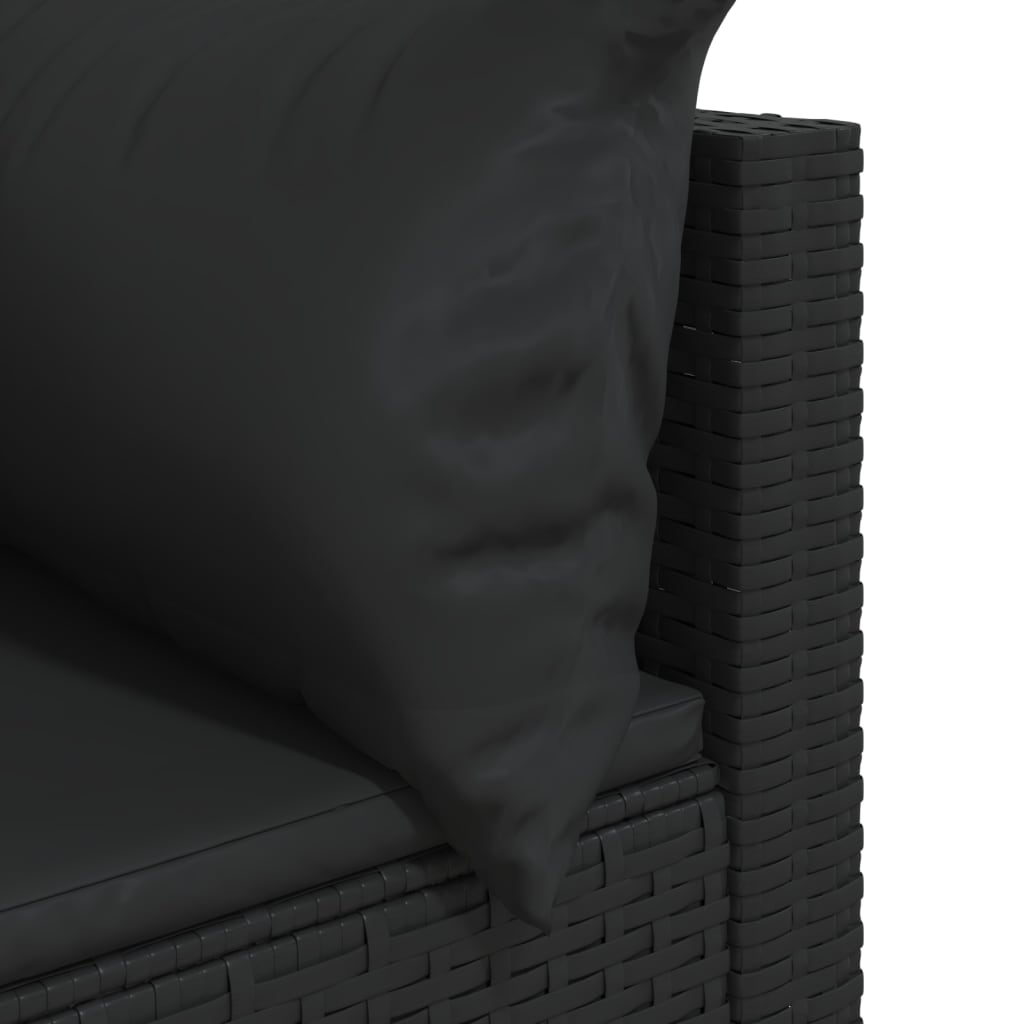 vidaXL dārza stūra dīvāni ar spilveniem, 2 gab., melna PE rotangpalma