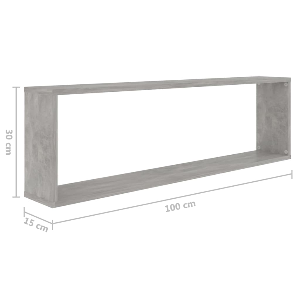 vidaXL sienas plaukti, 4 gb., betonpelēki, 100x15x30cm, skaidu plāksne