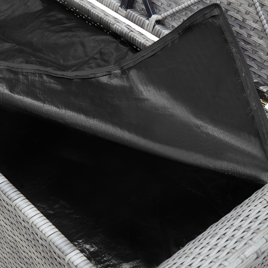 vidaXL uzglabāšanas sols ar matraci, pelēks, 138 cm, PE rotangpalma