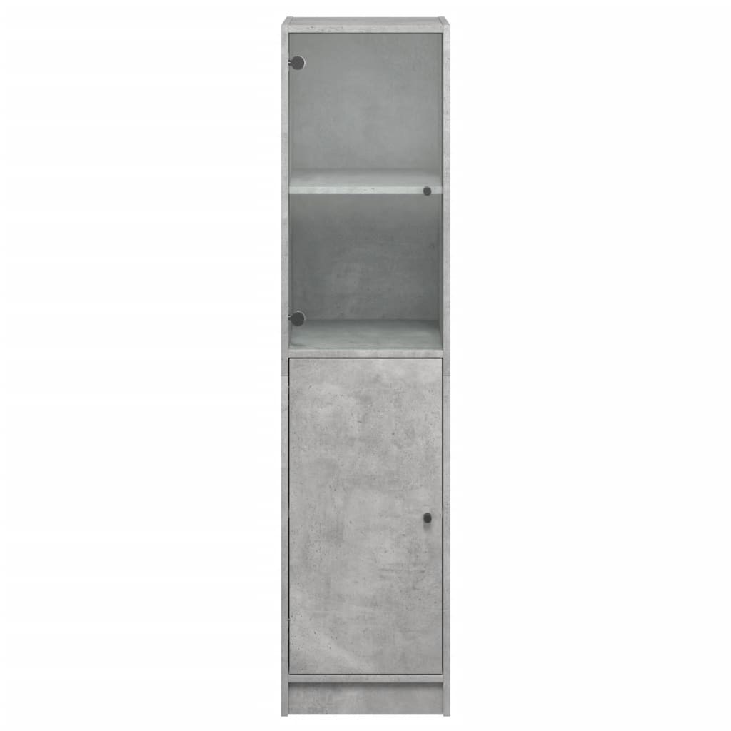 vidaXL augstais skapis ar stikla durvīm, betona pelēks, 35x37x142 cm