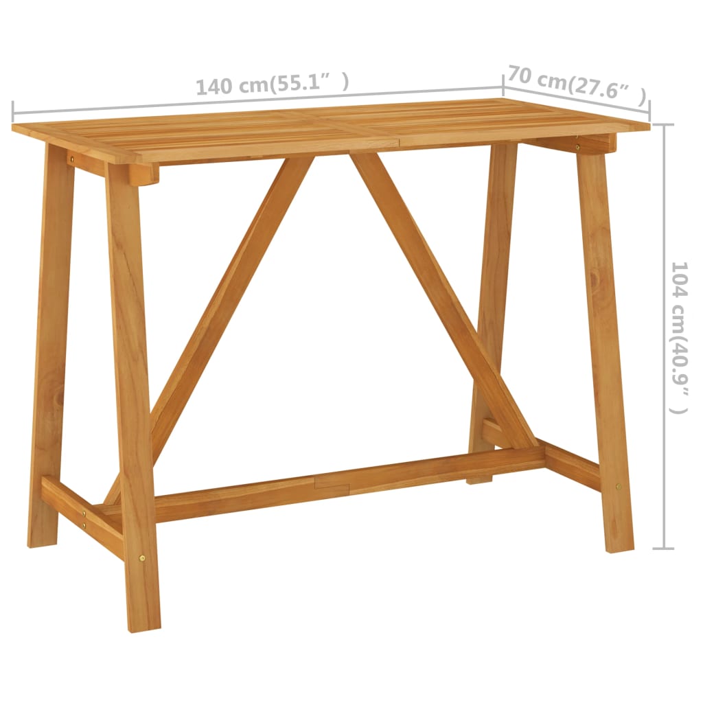vidaXL dārza bāra galds, 140x70x104 cm, akācijas masīvkoks