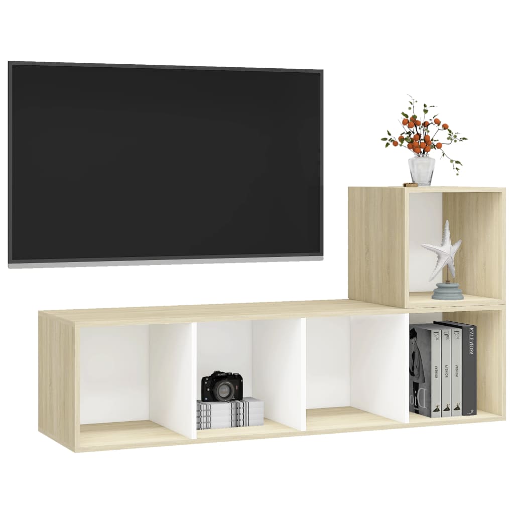 vidaXL 2-daļīgs TV plauktu komplekts, balts, ozolkoka, skaidu plāksne