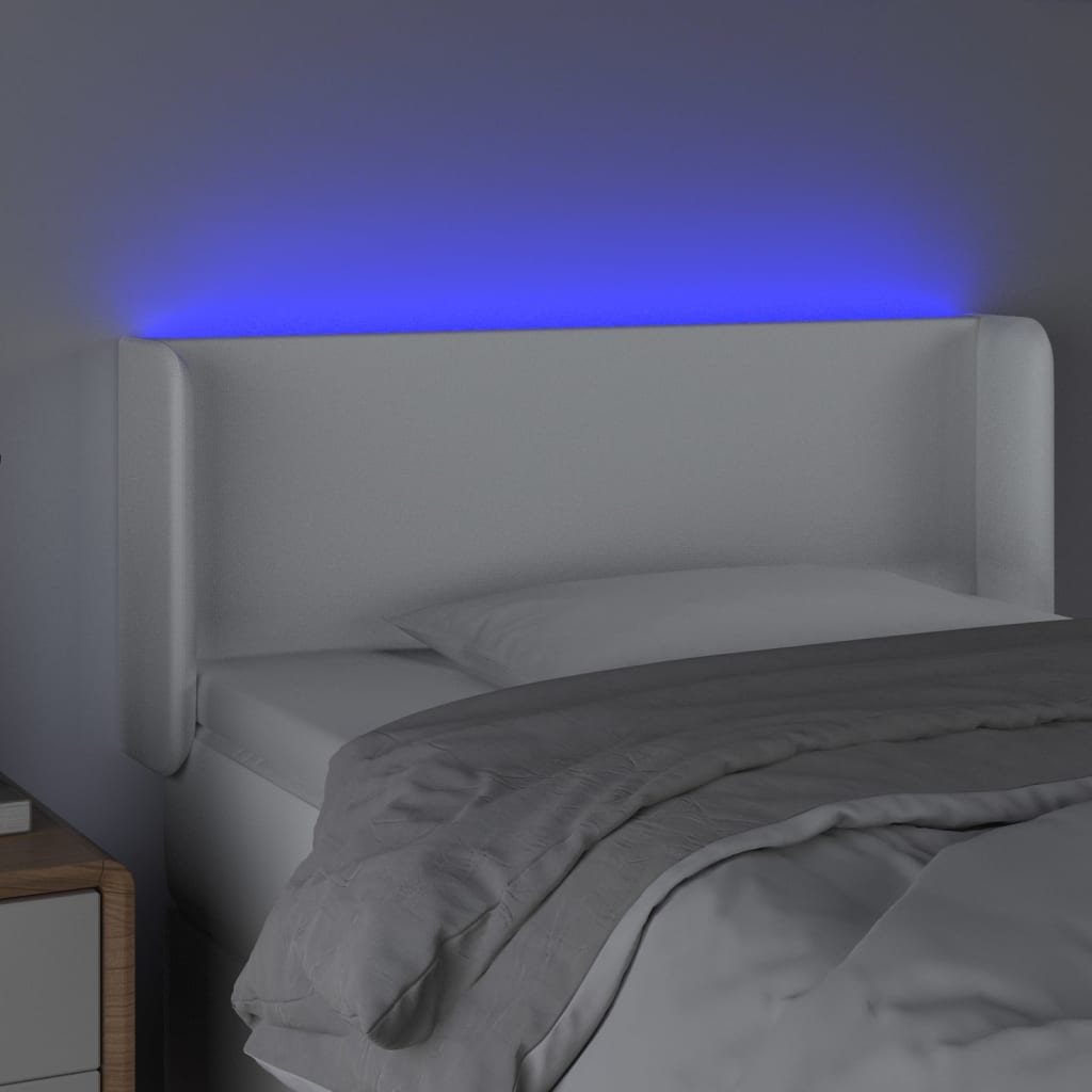 vidaXL gultas galvgalis ar LED, 93x16x78/88 cm, balta mākslīgā āda