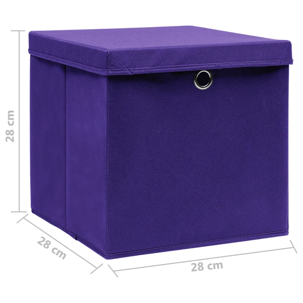 vidaXL uzglabāšanas kastes ar vāku, 10 gab., violetas, 28x28x28 cm