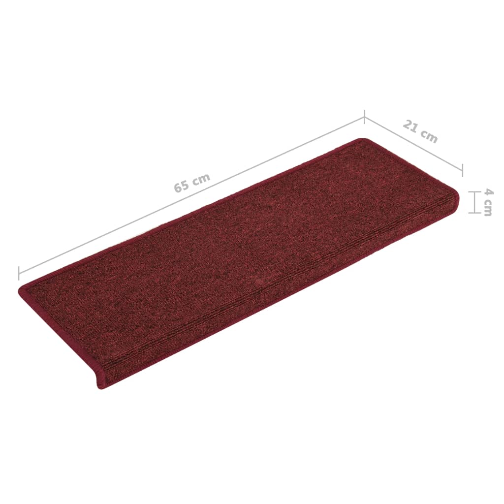 vidaXL kāpņu paklāji, 15 gab., 65x21x4 cm, matēti sarkani
