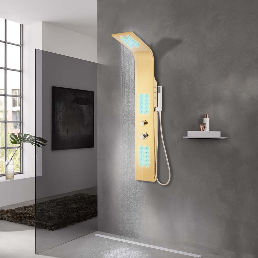 vidaXL dušas paneļa sistēma, nerūsējošs tērauds 201, zelta krāsā