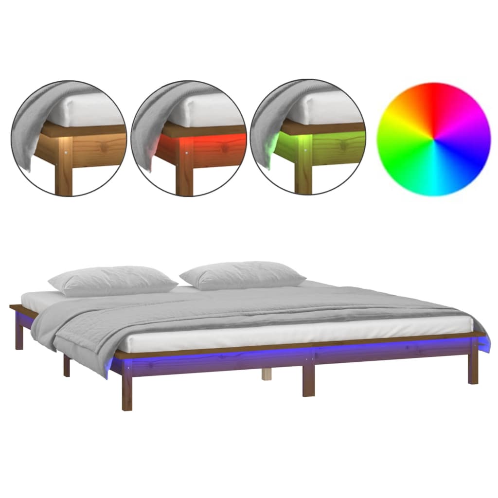 vidaXL gultas rāmis, LED, brūns, 120x190 cm, divvietīgs, masīvkoks