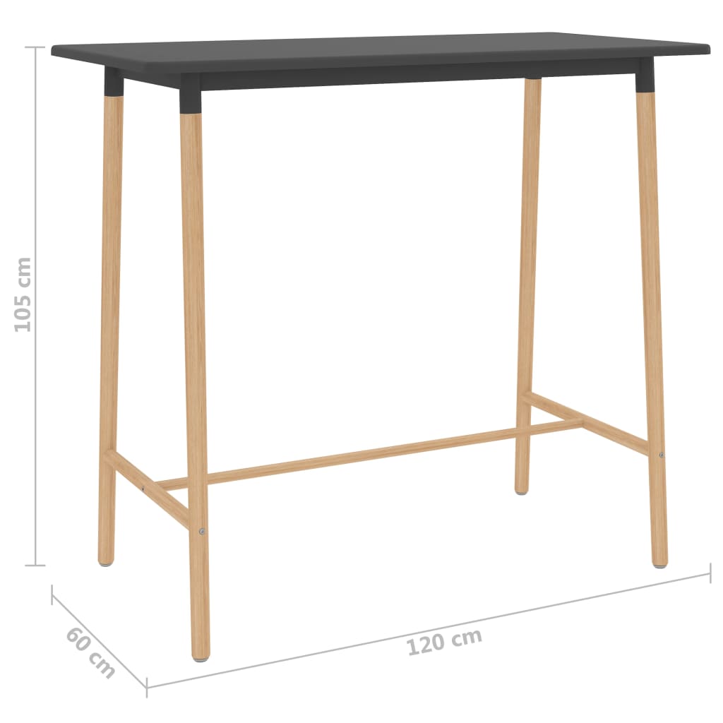 vidaXL bāra galds, pelēks, 120x60x105 cm, MDF un dižskābardis
