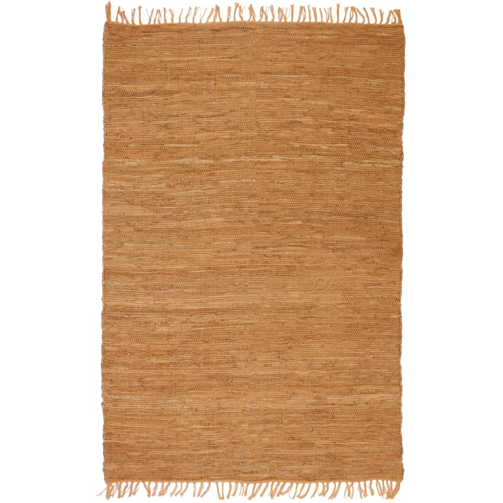 vidaXL Chindi paklājs, 160x230 cm, pīts ar rokām, āda, dzeltenbrūns
