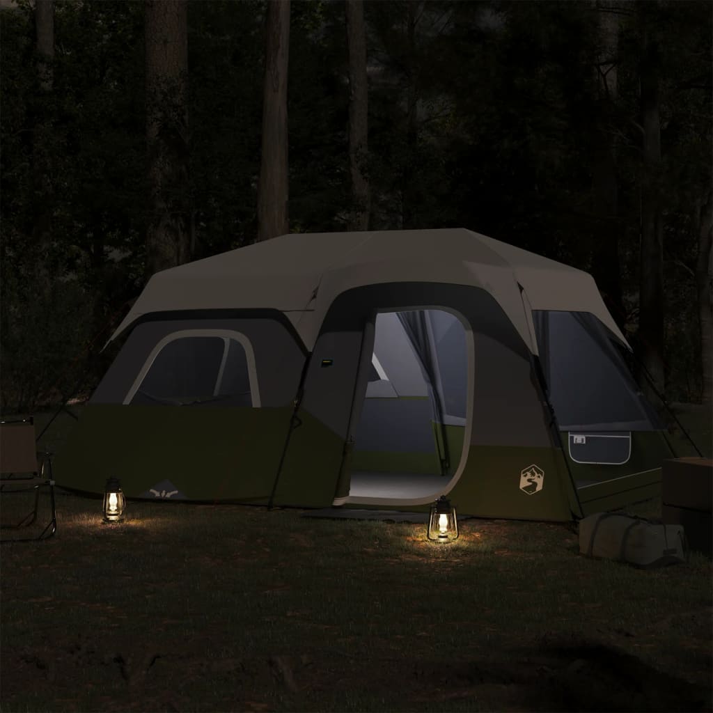 vidaXL kempinga telts ar LED, 9 personām, gaiši zaļa