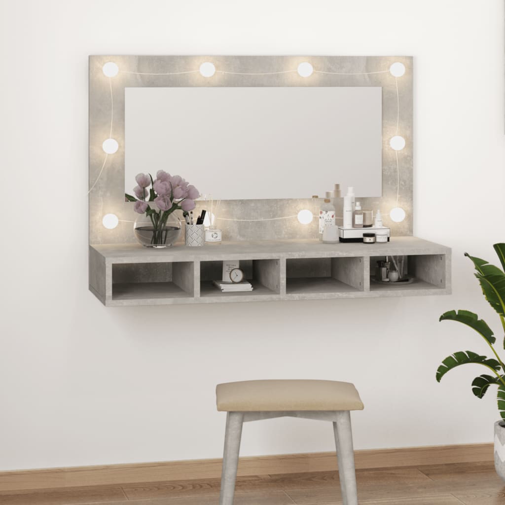 vidaXL spoguļskapītis ar LED, betona pelēks, 90x31,5x62 cm