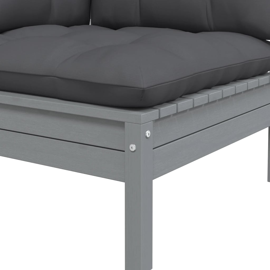 vidaXL 2-vietīgs dārza dīvāns ar matračiem, pelēks priedes masīvkoks
