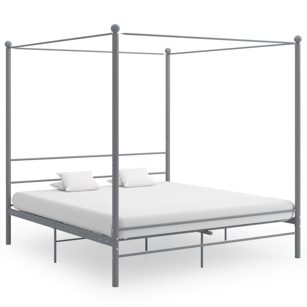 vidaXL gultas rāmis ar nojumi, pelēks, metāls, 200x200 cm