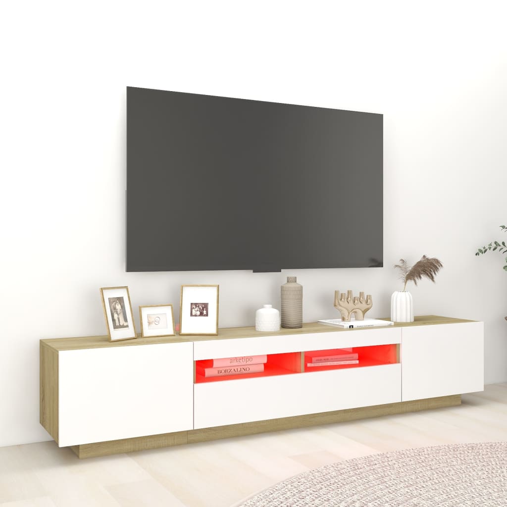 vidaXL TV skapītis ar LED lampiņām, 200x35x40 cm, ozolkoka, balts