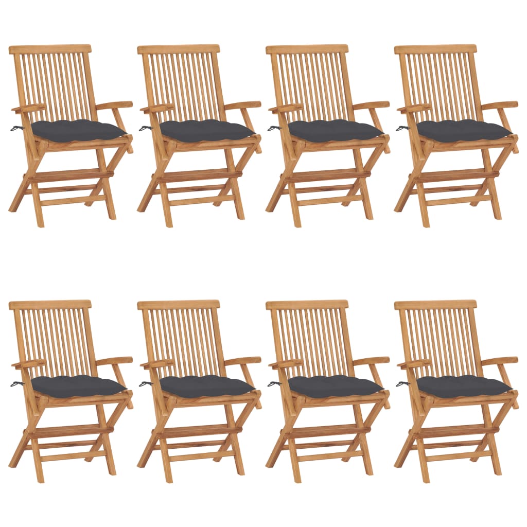 vidaXL dārza krēsli, 8 gab., antracītpelēki matrači, masīvs tīkkoks