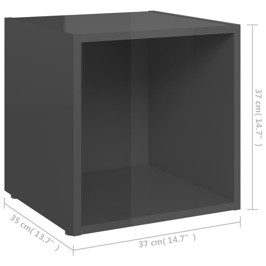 vidaXL TV plaukti, 2 gab., spīdīgi pelēki, 37x35x37 cm, skaidu plāksne