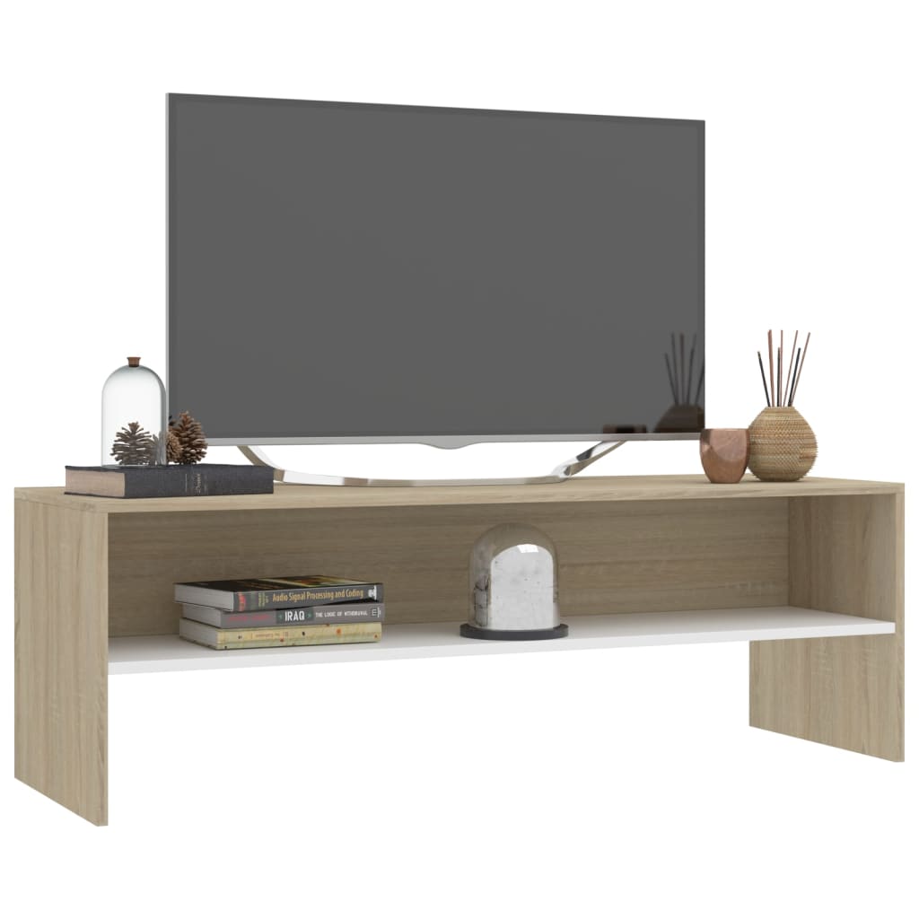 vidaXL TV skapītis, 120x40x40 cm, ozolkoka un balta skaidu plāksne