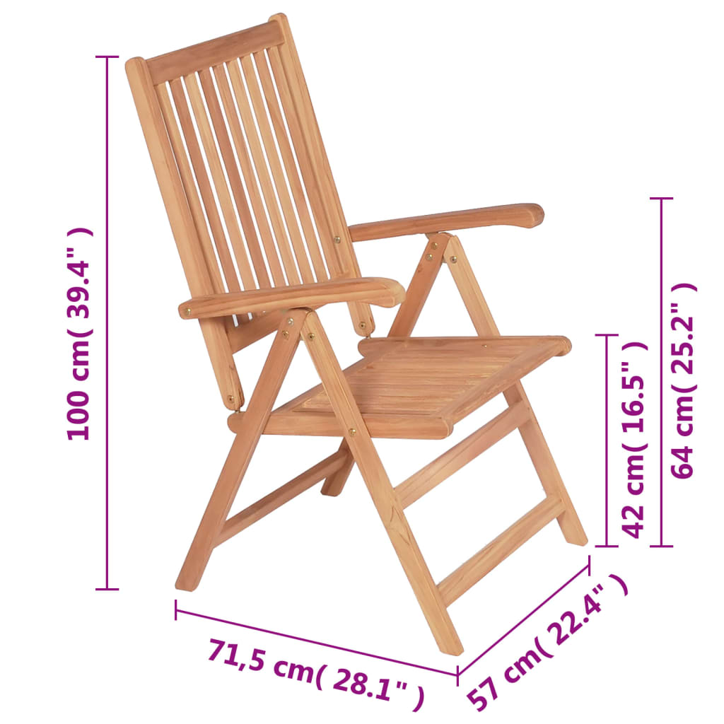 vidaXL atgāžami dārza krēsli, 2 gab., masīvs tīkkoks