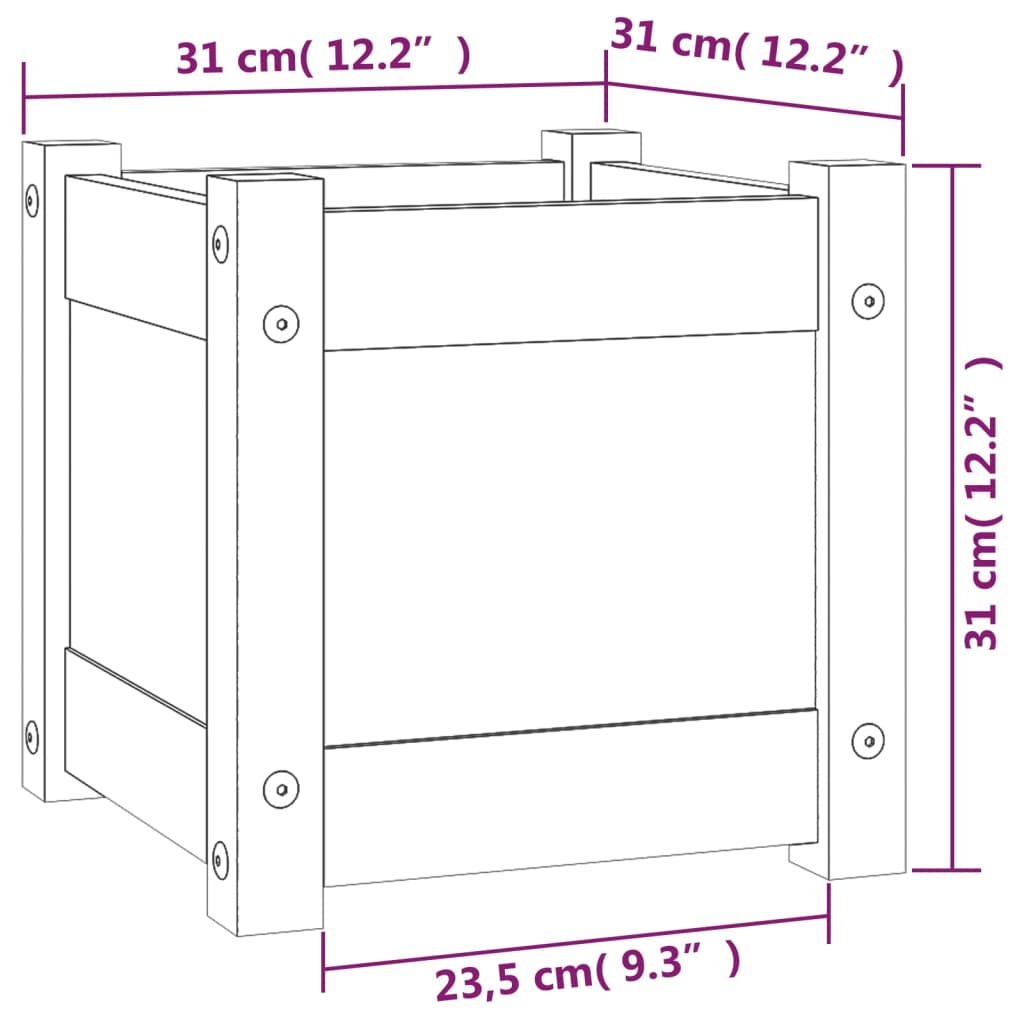 vidaXL dārza puķu kastes, 2 gab., 31x31x31 cm, priedes masīvkoks