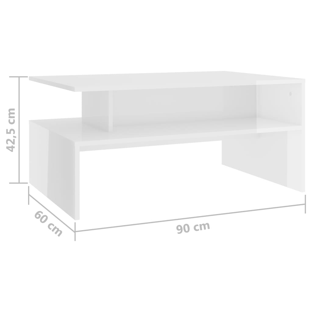 vidaXL kafijas galdiņš, 90x60x42,5 cm, spīdīgi balts, skaidu plāksne