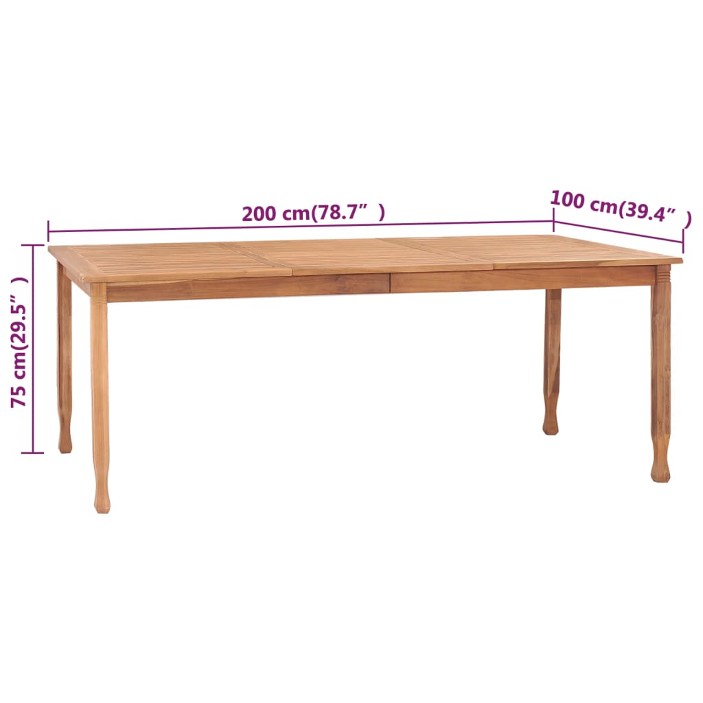 vidaXL dārza galds, 200x100x75 cm, masīvs tīkkoks
