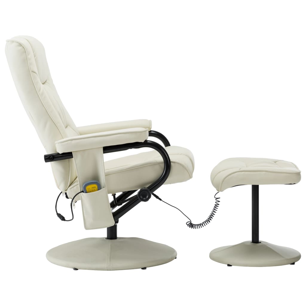 vidaXL masāžas krēsls ar kāju soliņu, krēmkrāsas mākslīgā āda