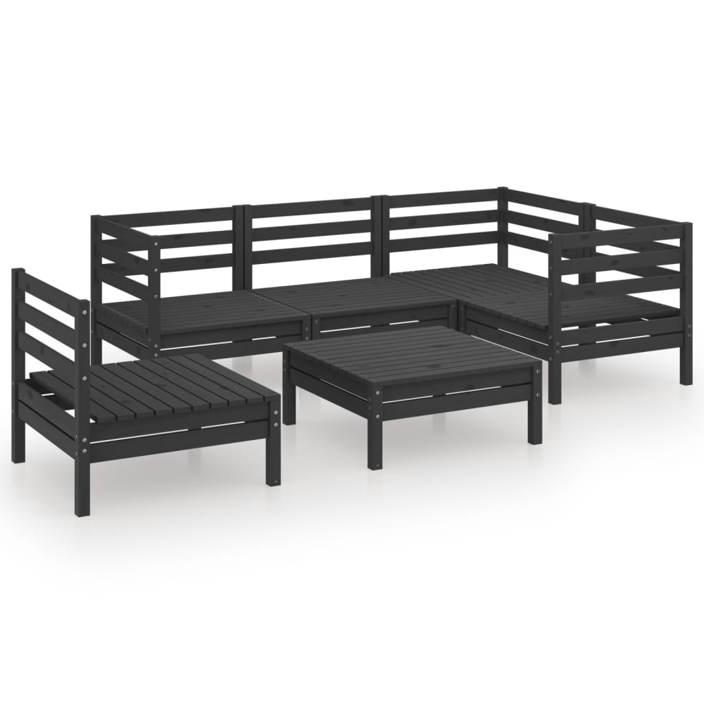 vidaXL 6-daļīgs dārza atpūtas mēbeļu komplekts, melns priedes koks