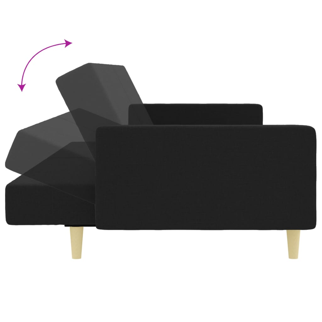 vidaXL 2-vietīga dīvāngulta ar kāju balstu, melns audums