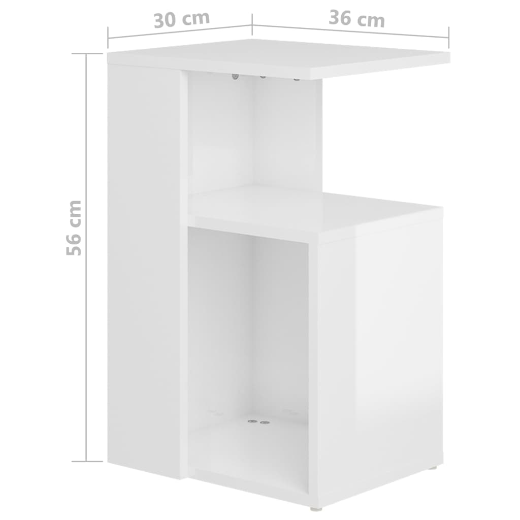 vidaXL galdiņš, spīdīgi balts, 36x30x56 cm, skaidu plāksne