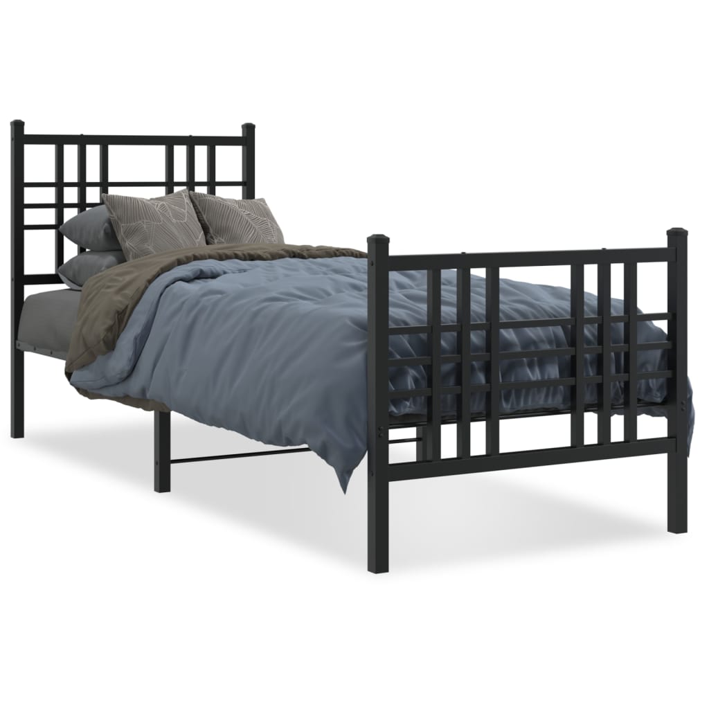 vidaXL gultas rāmis ar galvgali un kājgali, melns metāls, 80x200 cm