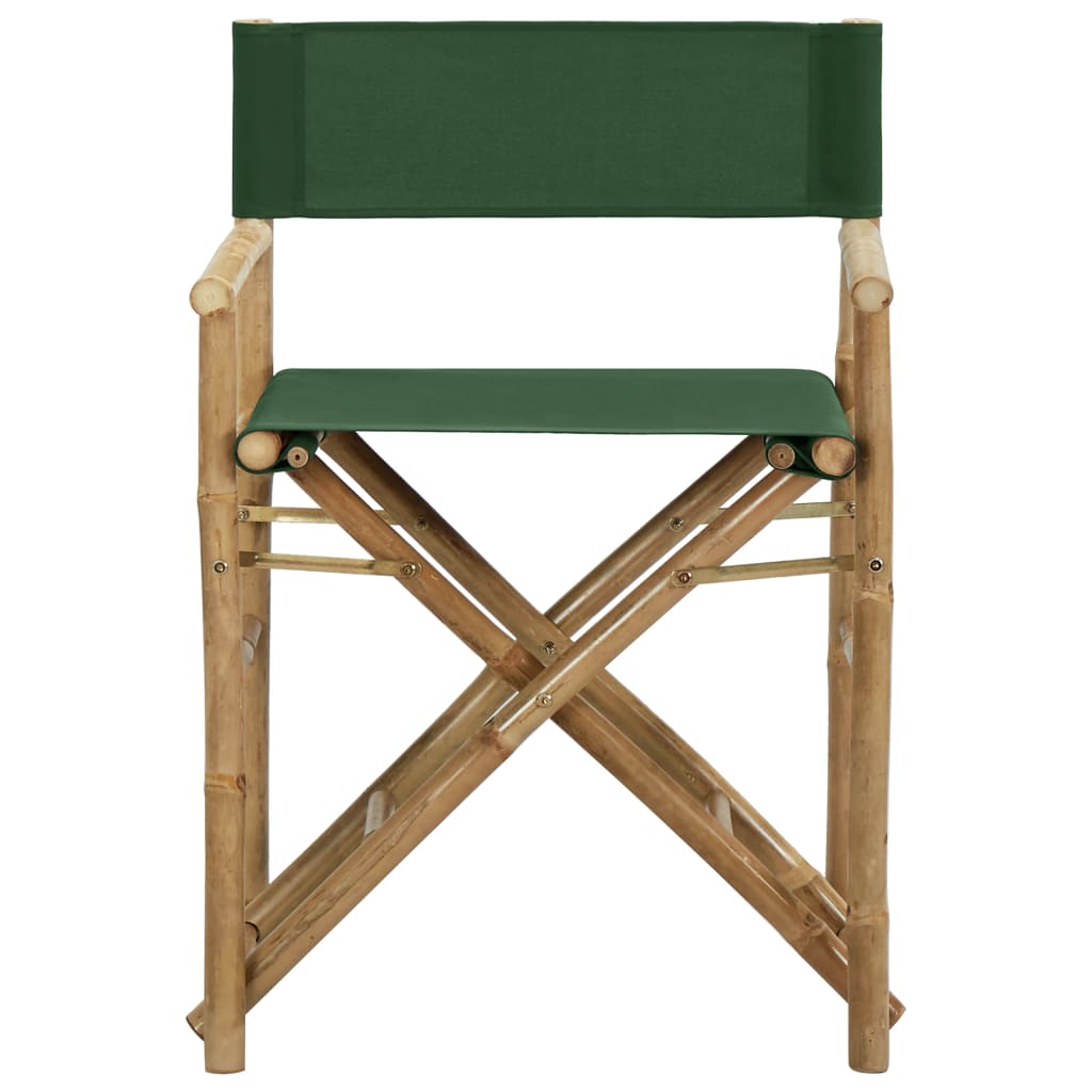 vidaXL režisora krēsli, 2 gab., saliekami, bambuss, zaļš audums