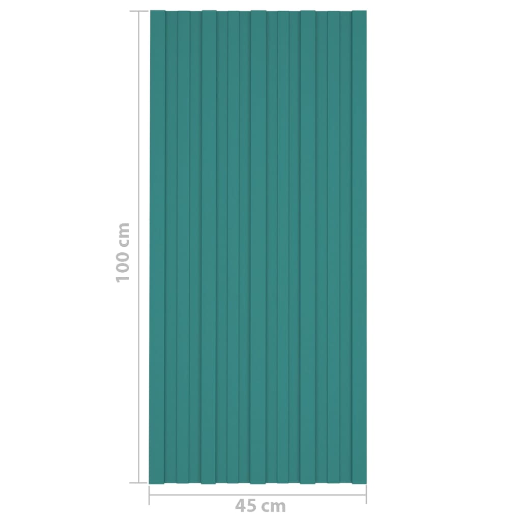 vidaXL jumta paneļi, 12 gab., cinkots tērauds, zaļi, 100x45 cm