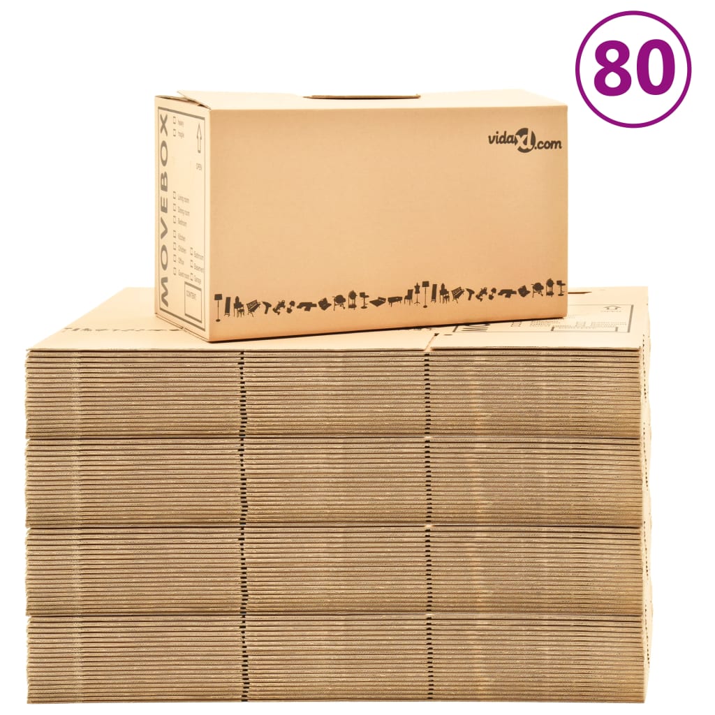 vidaXL pārvākšanās kastes, 80 gab., kartons, XXL, 60x33x34 cm