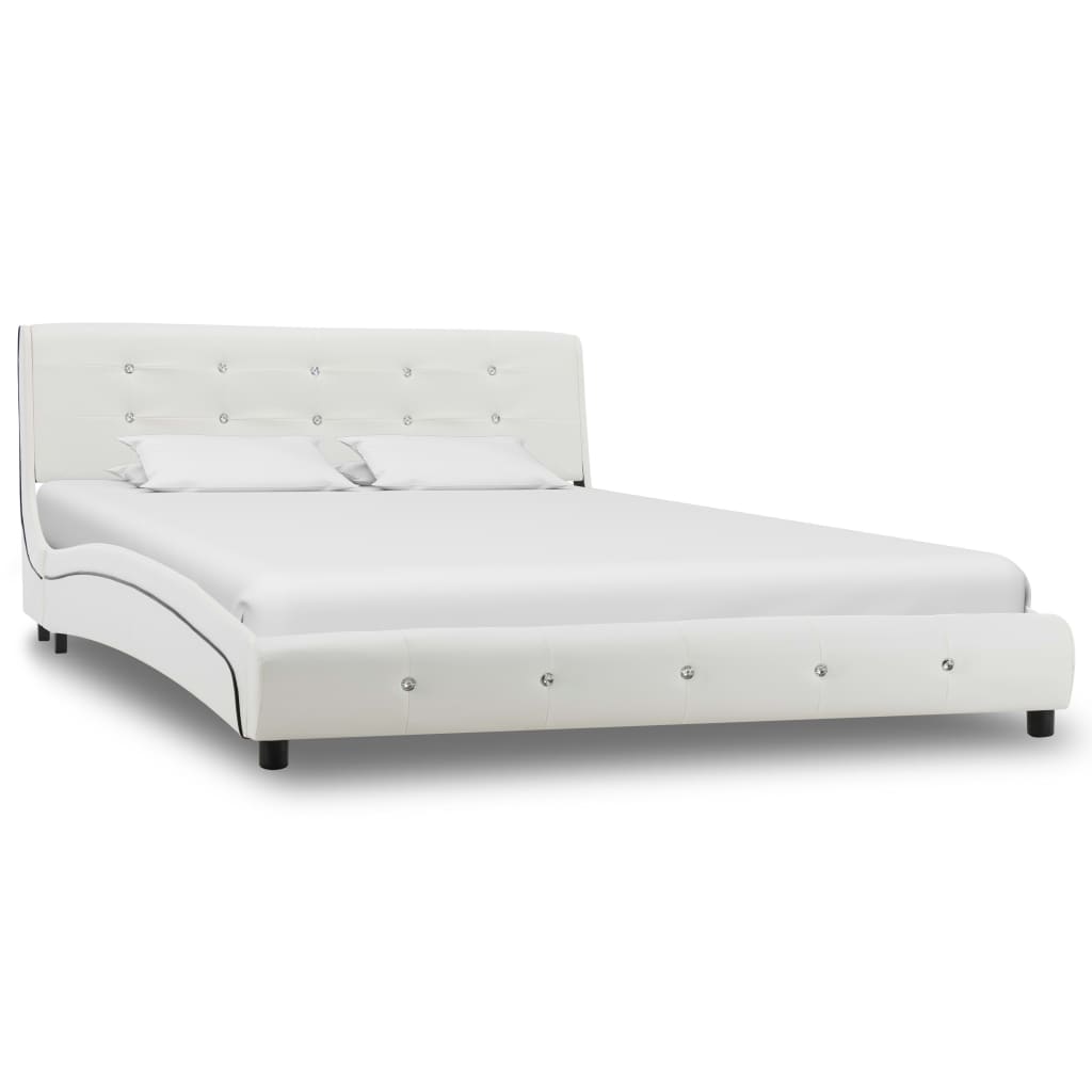 vidaXL gultas rāmis, 140x200 cm, balta mākslīgā āda