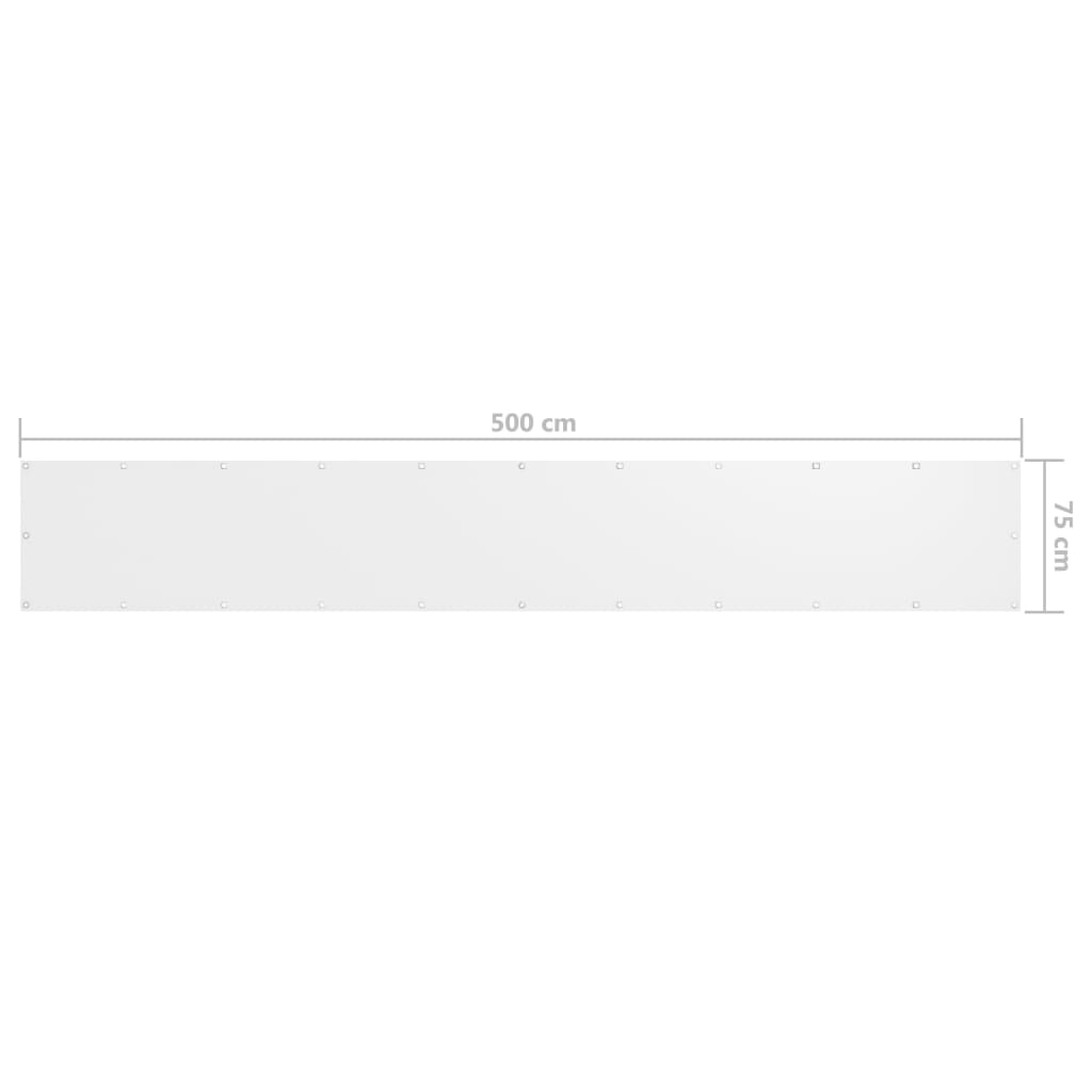 vidaXL balkona aizslietnis, 75x500 cm, balts audums