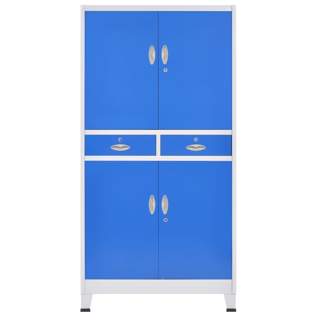 vidaXL biroja skapis ar 4 durvīm, 90x40x180 cm, metāls, pelēks un zils