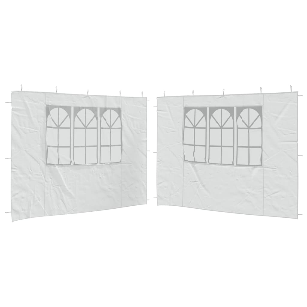 vidaXL dārza telts sānu sienas, 2 gab., ar logiem, PE, baltas