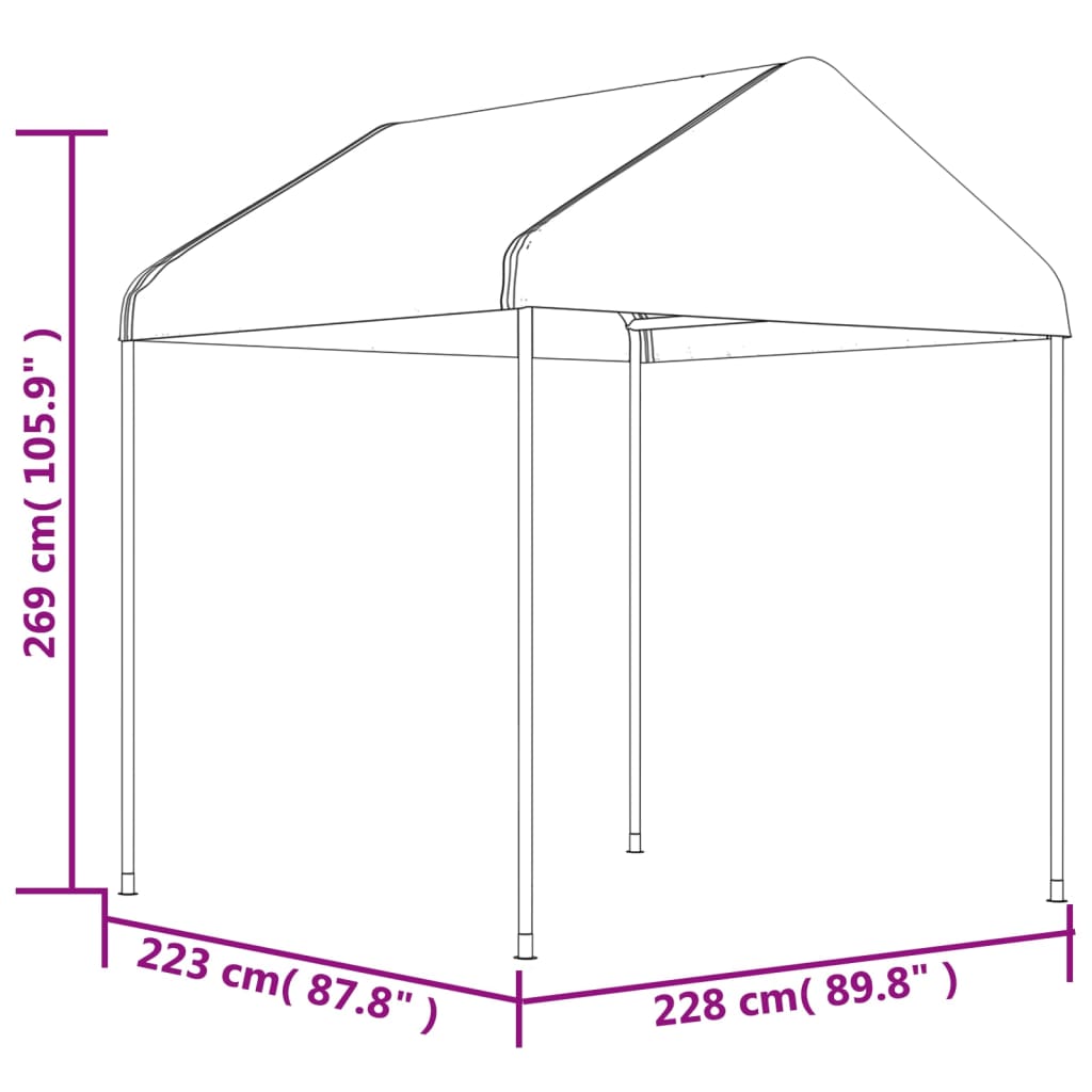vidaXL nojume ar jumtu, balta, 2,28x2,23x2,69 m, polietilēns