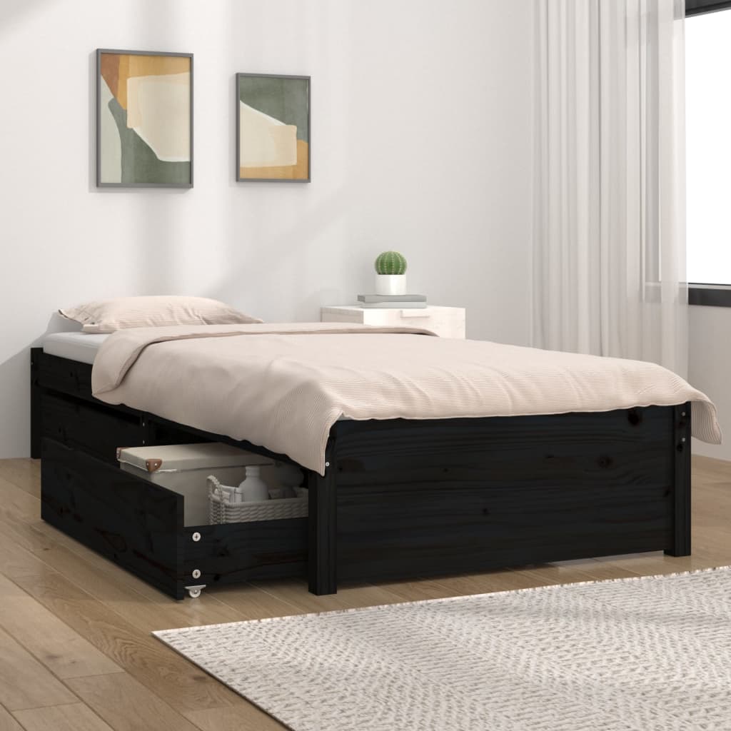 vidaXL gultas rāmis ar atvilktnēm, melna, 90x200 cm