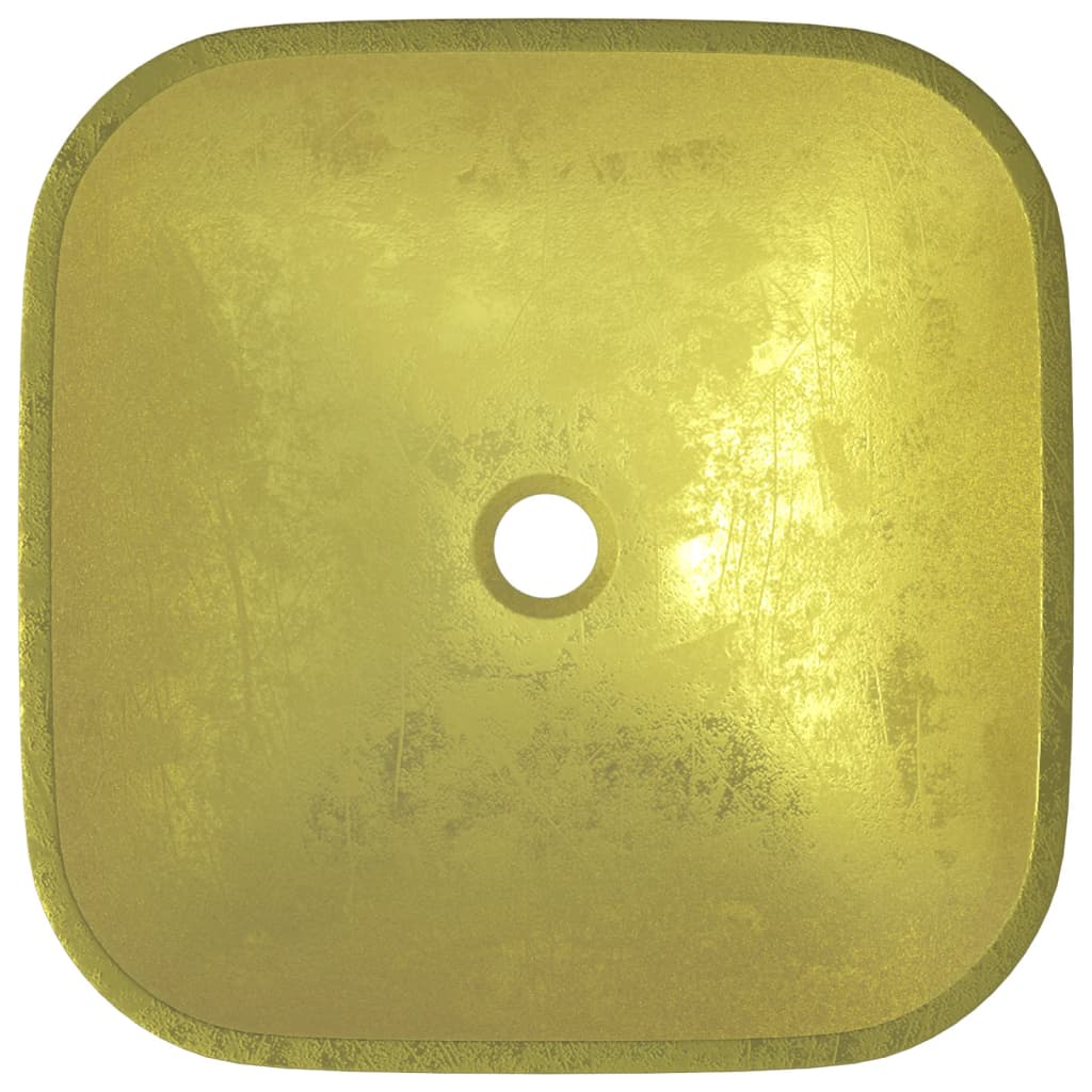 vidaXL izlietne, 42x42x14 cm, zeltains rūdīts stikls