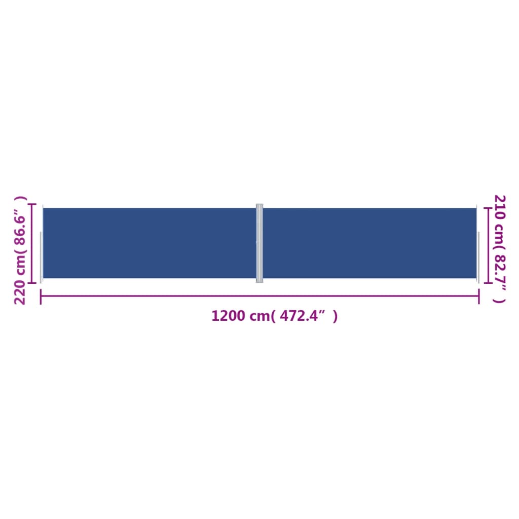 vidaXL izvelkama sānu markīze, zila, 220x1200 cm
