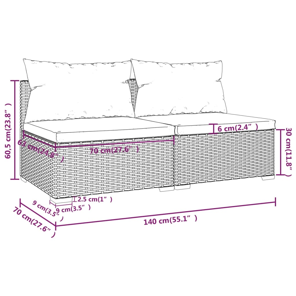 vidaXL 2-daļīgs dārza mēbeļu komplekts, matrači, melna PE rotangpalma