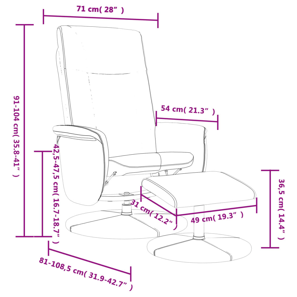 vidaXL atpūtas krēsls ar kāju soliņu, atgāžams, pelēka mākslīgā āda