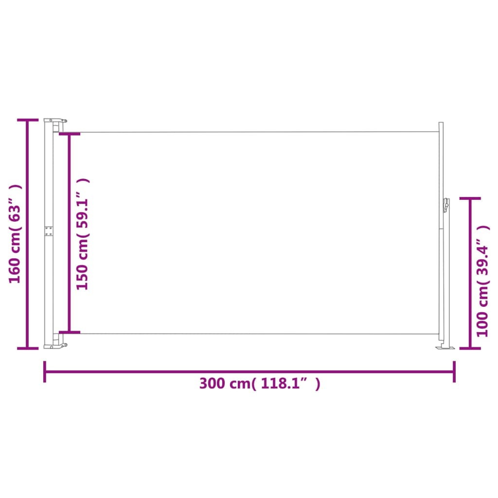 vidaXL izvelkama terases sānu markīze, 160x300 cm, pelēka