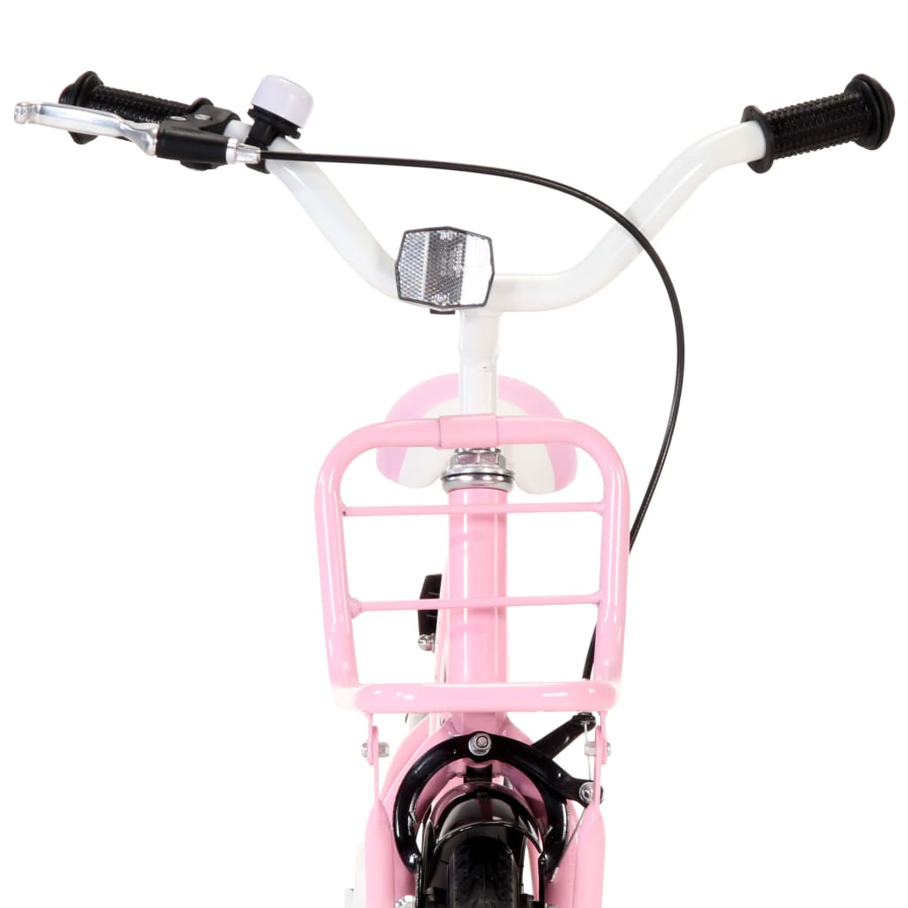 vidaXL bērnu velosipēds ar priekšējo bagāžnieku, 18'', rozā ar melnu