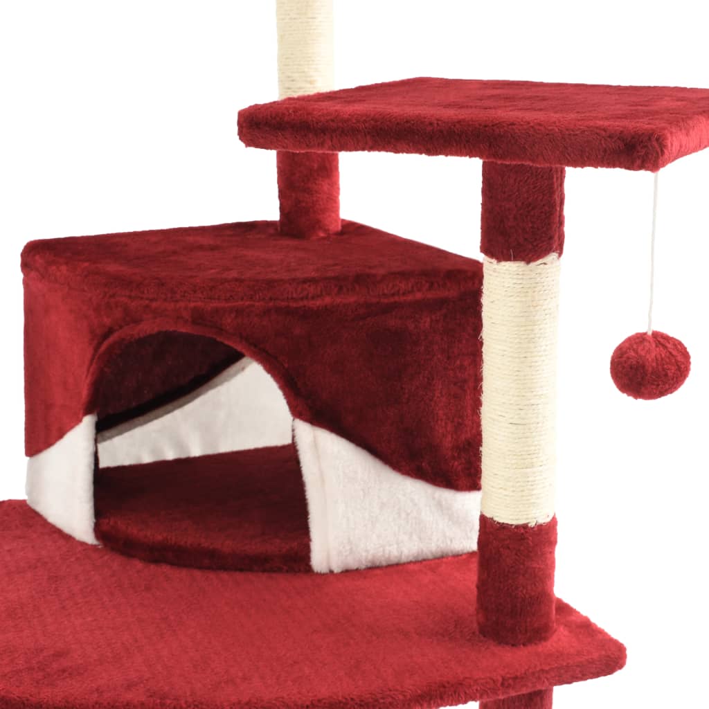 vidaXL kaķu māja, sizala stabi nagu asināšanai, 203 cm, sarkanbalta