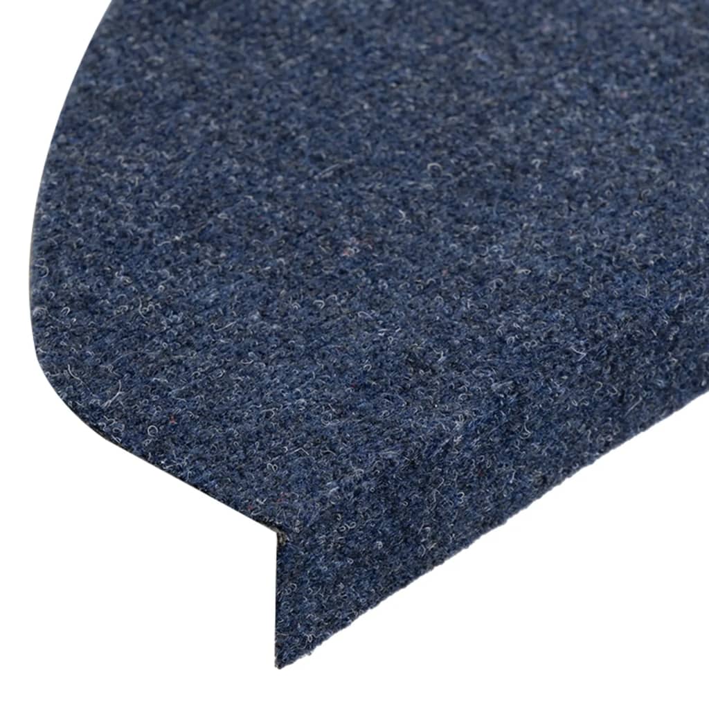 vidaXL kāpņu paklāji, 15 gab., pašlīmējoši, 65x22,5x3,5 cm, zili