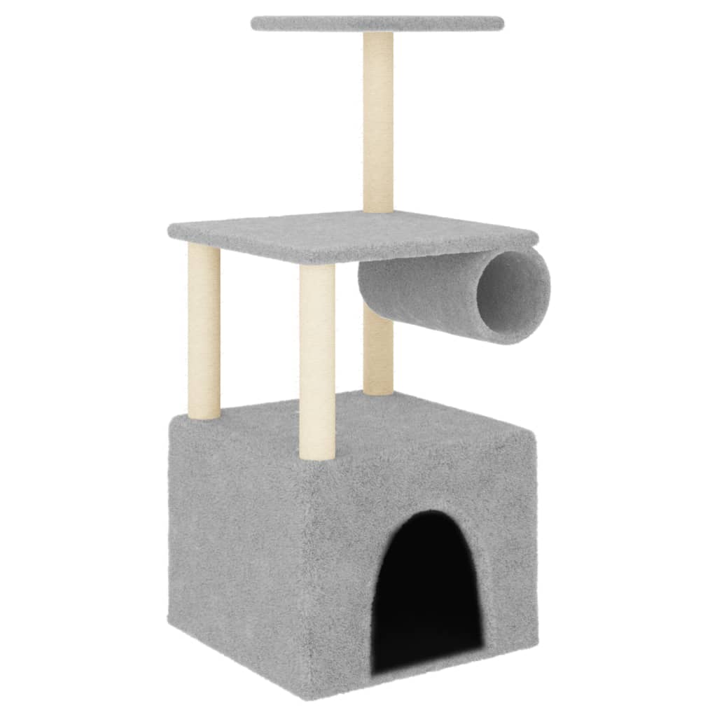 vidaXL kaķu māja ar sizala stabiem nagu asināšanai, 109,5 cm, pelēka
