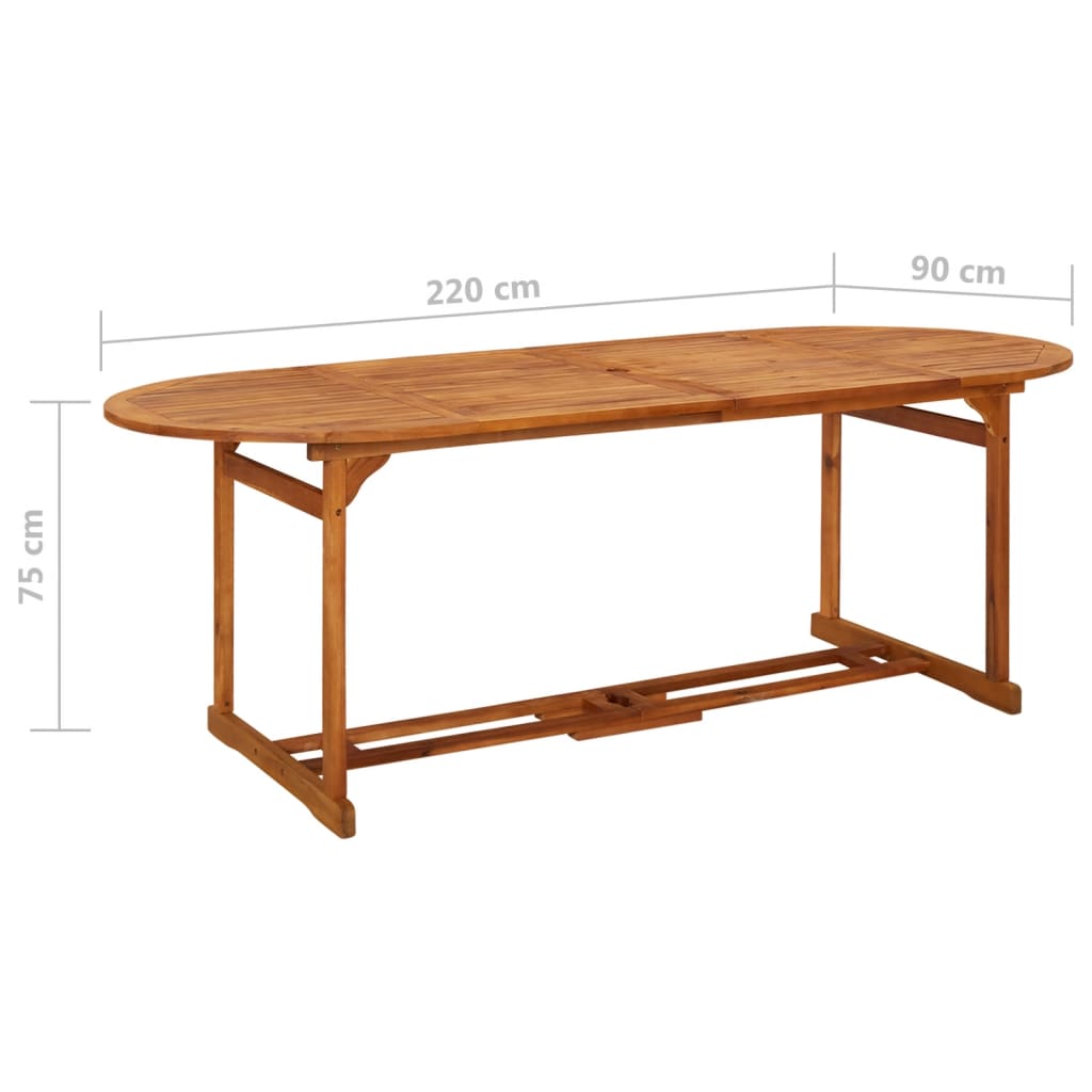 vidaXL dārza galds, 220x90x75 cm, akācijas masīvkoks